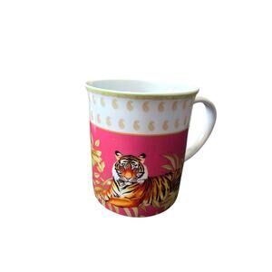 Williams Sonoma Tiger Print Coffee Tea Mug Pink Gold
